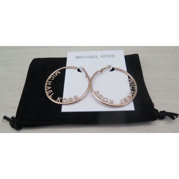 Michael Kors MKJ7992791 Rose Gold-Tone "MK Logo" Round Hoop Earrings $125 - Picture 1 of 3